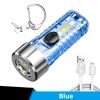 1pc Mini Portable LED Flashlight With Keychain; USB Charging Warning Light For Outdoor Camping Emergency - Blue