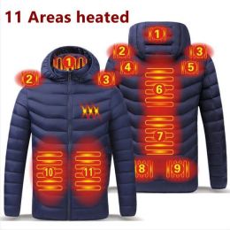 Men 9 Areas Heated Jacket USB Winter Outdoor Electric Heating Jackets Warm Sprots Thermal Coat Clothing Heatable Cotton jacket - M - 11 heated Blue