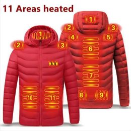 Men 9 Areas Heated Jacket USB Winter Outdoor Electric Heating Jackets Warm Sprots Thermal Coat Clothing Heatable Cotton jacket - M - 11 heated Red