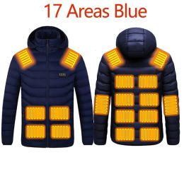 Men 9 Areas Heated Jacket USB Winter Outdoor Electric Heating Jackets Warm Sprots Thermal Coat Clothing Heatable Cotton jacket - M - 17 heated Blue