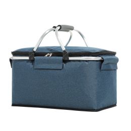 Outdoor Folding Picnic Bag Fruit Basket Thermal Storage Basket - blue