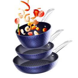 Frying Pan Sets Non Stick 3Pieces Blue 3D Diamond Cookware - default