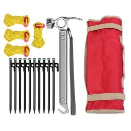 Tent Stakes Camping Hammer Tent Pegs Set Camping Accessories Kit with 9.84FT Reflective Ropes for Camping Hiking Canopy - Tent Accessory Kit