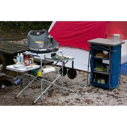 Camp Kitchen Cooking Stand with Three Table Tops - White