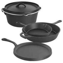 Pots And Pans Pre-Seasoned Cast Iron Skillet Set Kitchen Cookware Set - Black - 5 Piece