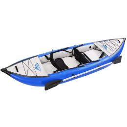 Inflatable Kayak Set with Paddle & Air Pump;  Portable Recreational Touring Kayak Foldable Fishing Touring Kayaks;  Tandem 2 Person Kayak - Blue