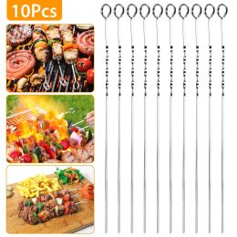 10Pcs BBQ Skewers 16" inch Kabob Skewers V-Shape Stainless Steel Shish Kebab Sticks Reusable Barbecue Skewers Set BBQ Grill Skewers  - Silver