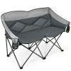 Folding Camping Chair with Bags and Padded Backrest - Gray