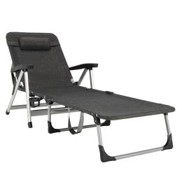 Beach Folding Chaise Lounge Recliner with 7 Adjustable Positions - Gray