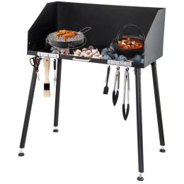 Backyard Garden Camp Table Dutch Oven Cooking Table W/ Wind Shield - Black - 38 x 18 x 38 in