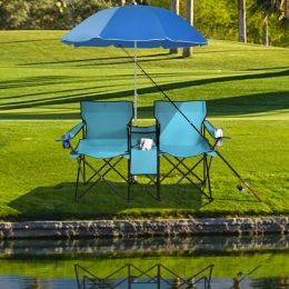 Portable Folding Picnic Double Chair With Umbrella - turquoise