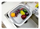 Multifunction Sink Cutting Board Chopping Board Folding Drain Basket Collapsible Cutting Board with Dish Tub Space Save Washing Board - gray