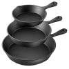 Pots And Pans Pre-Seasoned Cast Iron Skillet Set Kitchen Cookware Set - Black - 3 Piece