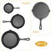 3Pcs Pre-Seasoned Cast Iron Skillet Set 6/8/10in Non-Stick Oven Safe Cookware Heat-Resistant Frying Pan - Black