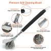 BBQ Grill Cleaning Brush Stainless Steel Barbecue Cleaner Scraper 16.5in Handle Stiff Wire Bristles For Grill Cooking Grates - Silver