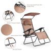 Folding Recliner Lounge Chair with Shade Canopy Cup Holder - coffee