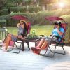 Folding Recliner Lounge Chair with Shade Canopy Cup Holder - Wine