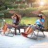 Folding Recliner Lounge Chair with Shade Canopy Cup Holder - coffee