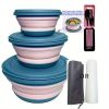 3pcs/set Camping Bowl; Silicone Collapsible Bowl Lunch Box Salad Bowl With Lid; Expandable Food Storage Containers Set With Folding - Blue