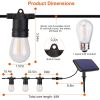 48FT Solar String Light Hanging 15 Vintage Edison Bulbs for Patio Party Yard - Black