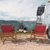 Patio Folding Camping Beach Chair with Solid Bamboo Frame - Red