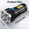 Multi-function LED Display Flashlight; 4-Mode Brightness Adjustment For Outdoor Emergency Use - Black