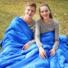 Traving Camping Portable Duble Person Waterproof Sleeping Bag W/ 2 Pillows - Blue - Sleeping Pad