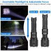 Super Bright LED Flashlight Waterproof Rechargeable Zoomable Tactical Torch Light Emergency Power Bank Support 3 Battery Types - Black