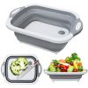 Multifunction Sink Cutting Board Chopping Board Folding Drain Basket Collapsible Cutting Board with Dish Tub Space Save Washing Board - gray