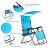 Folding Recliner Lounge Chair with Shade Canopy Cup Holder - Turquoise