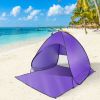 Pop Up Beach Tent Sun Shade Shelter Anti-UV Automatic Waterproof Tent Canopy for 2/3 Man w/ Net Window Storage Bag - Purple