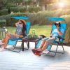 Folding Recliner Lounge Chair with Shade Canopy Cup Holder - Turquoise