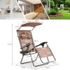 Folding Recliner Lounge Chair with Shade Canopy Cup Holder - coffee