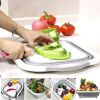 Multifunction Sink Cutting Board Chopping Board Folding Drain Basket Collapsible Cutting Board with Dish Tub Space Save Washing Board - gray