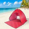 Pop Up Beach Tent Sun Shade Shelter Anti-UV Automatic Waterproof Tent Canopy for 2/3 Man w/ Net Window Storage Bag - Red