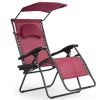 Folding Recliner Lounge Chair with Shade Canopy Cup Holder - Wine